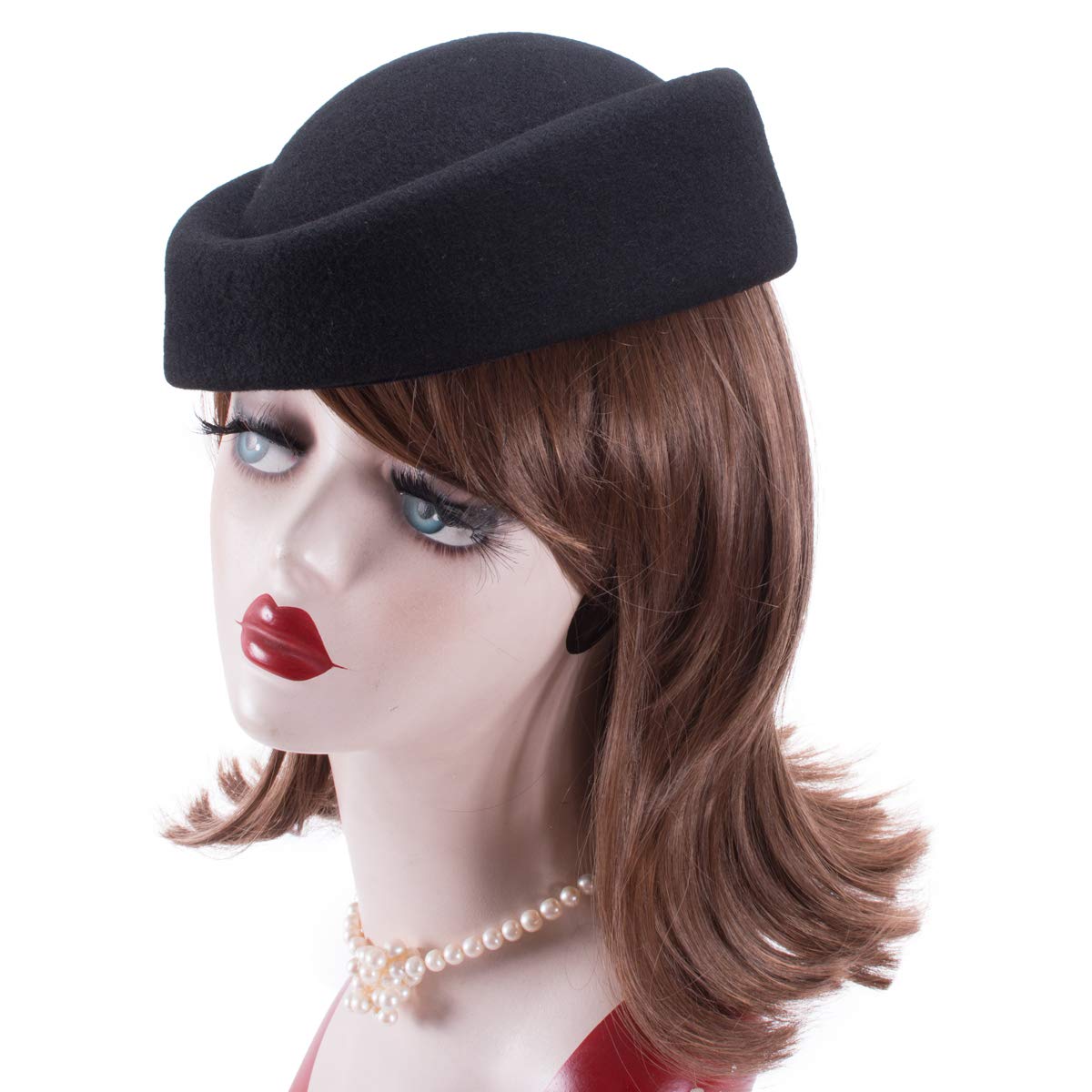 Lawliet Cocktail Fascinator Base Wool Air Hostesses Pillbox Hat Millinery Making A139 (Black)