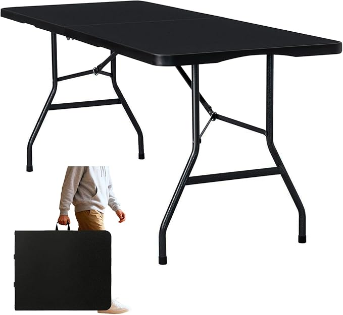 Vampire Killer 6FT Heavy-Duty Folding Table - Instant Setup Portable Utility Table for Large Gatherings, Indoor/Outdoor Ev...
