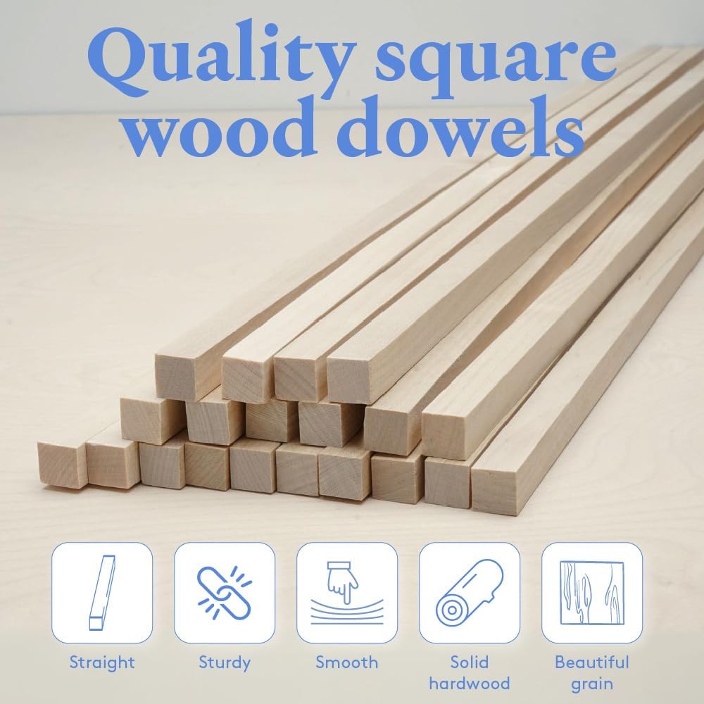 DIY Wooden Square Dowel Rod 3/16-inch x 12 Pack of 25 Hobby Wood Sticks for Crafts, Wood Trim & Architecture Model Making, by Woodpeckers