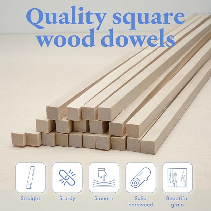 DIY Wooden Square Dowel Rod 1/4-inch x 12 Pack of 50 Hobby Wood Sticks for Crafts, Wood Trim & Architecture Model Making, by Woodpeckers