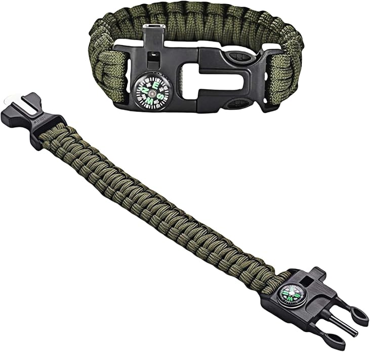 Chinshwehaw 5 in 1 Survival Bracelet-Fire Starter,Loud Whistle,Compass,Paracord Rope & Cutter,Military Grade Tactical Gear...