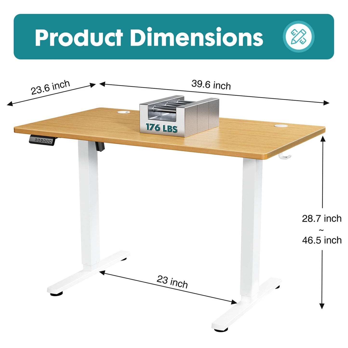 HAPPYMONT 40 Inch Electric Standing Desk, Height Adjustable Sit Stand Up Desk, Computer Workstation Home Office Gaming Rising Table with Memory Preset Splice Board, Natural