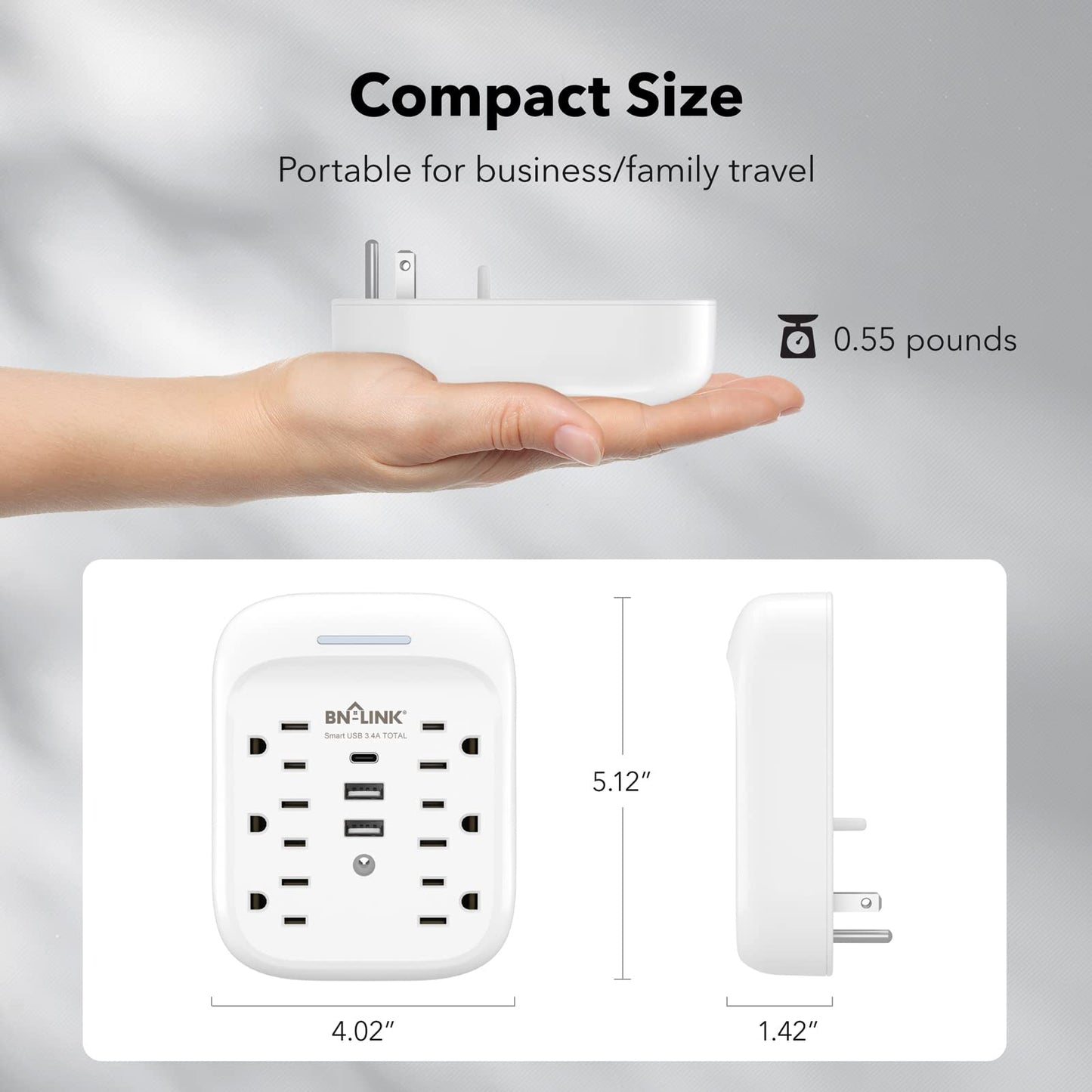 Bn-Link Surge Protector Usb Wall 6 Outlet Extender With 3 Usb Ports (Usb C), Multi Plug Outlet Expander, Electrical Splitter For