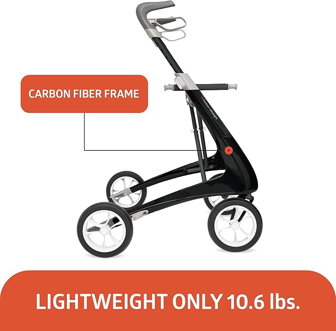byACRE Carbon Ultralight Rollator Walker with Organizer Bag, Regular Track, 16.5" x 24" Seat (W x H), Black