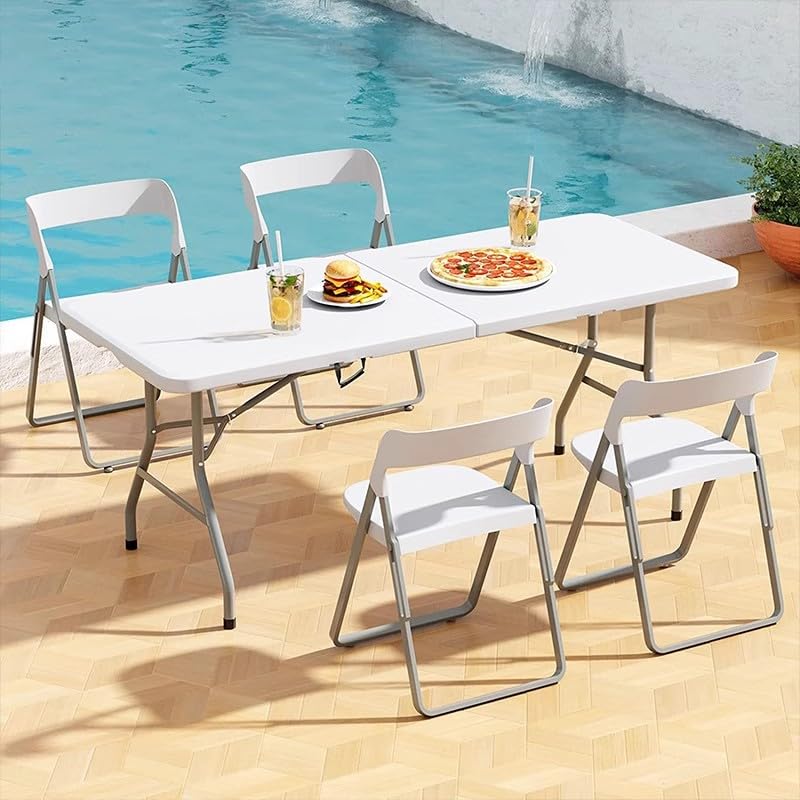 Kashi Home Folding Table 6 Ft Foldable Table, Portable Heavy Duty with Lock & Carrying Handle, Indoor Outdoor Use, Perfect...