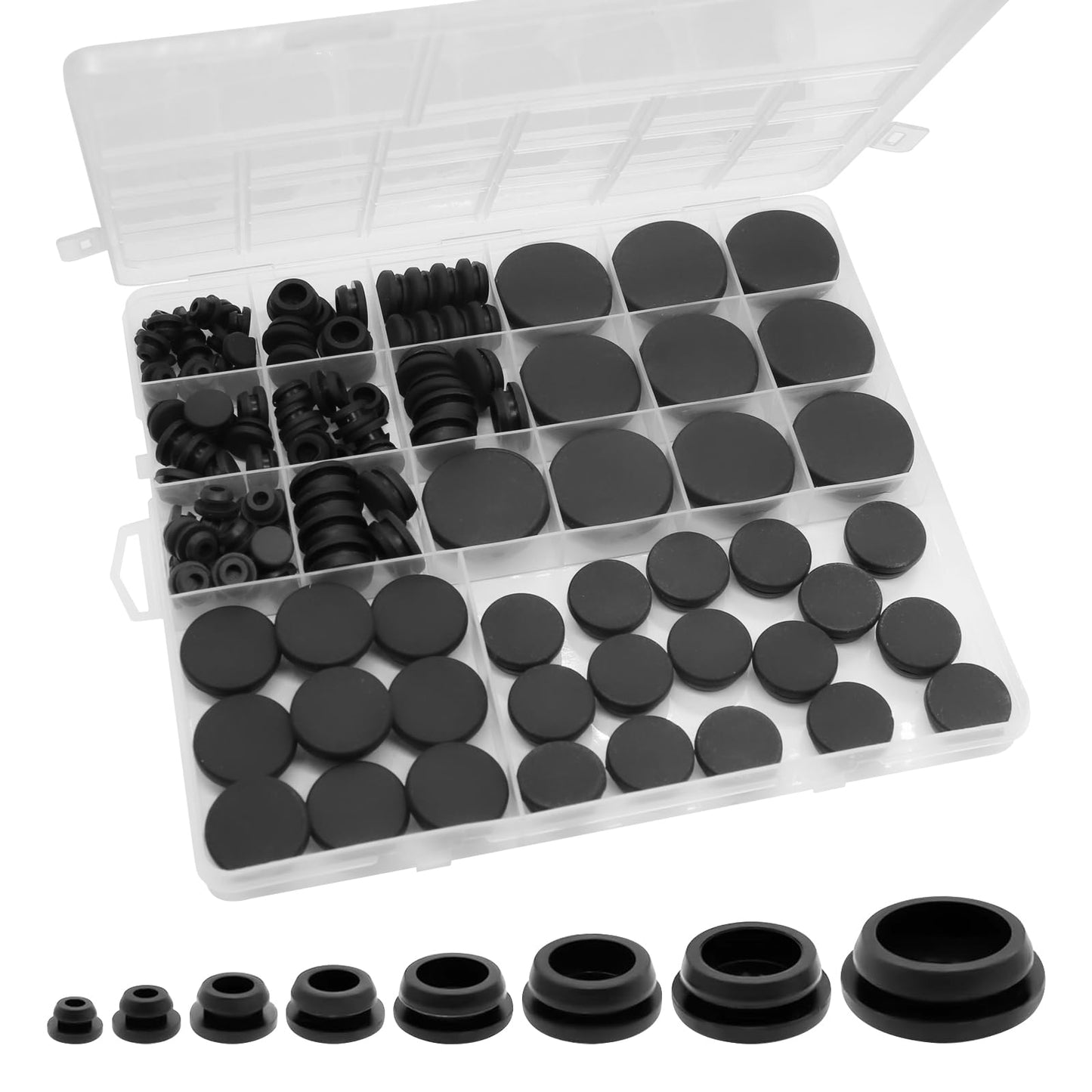 125Pcs Black Rubber Plug Box, Various Sizes of Round Hole Silicone Tool, Rubber Plugs for Round Holes, Silicone Plugs Suitable for Car Wiring Furniture