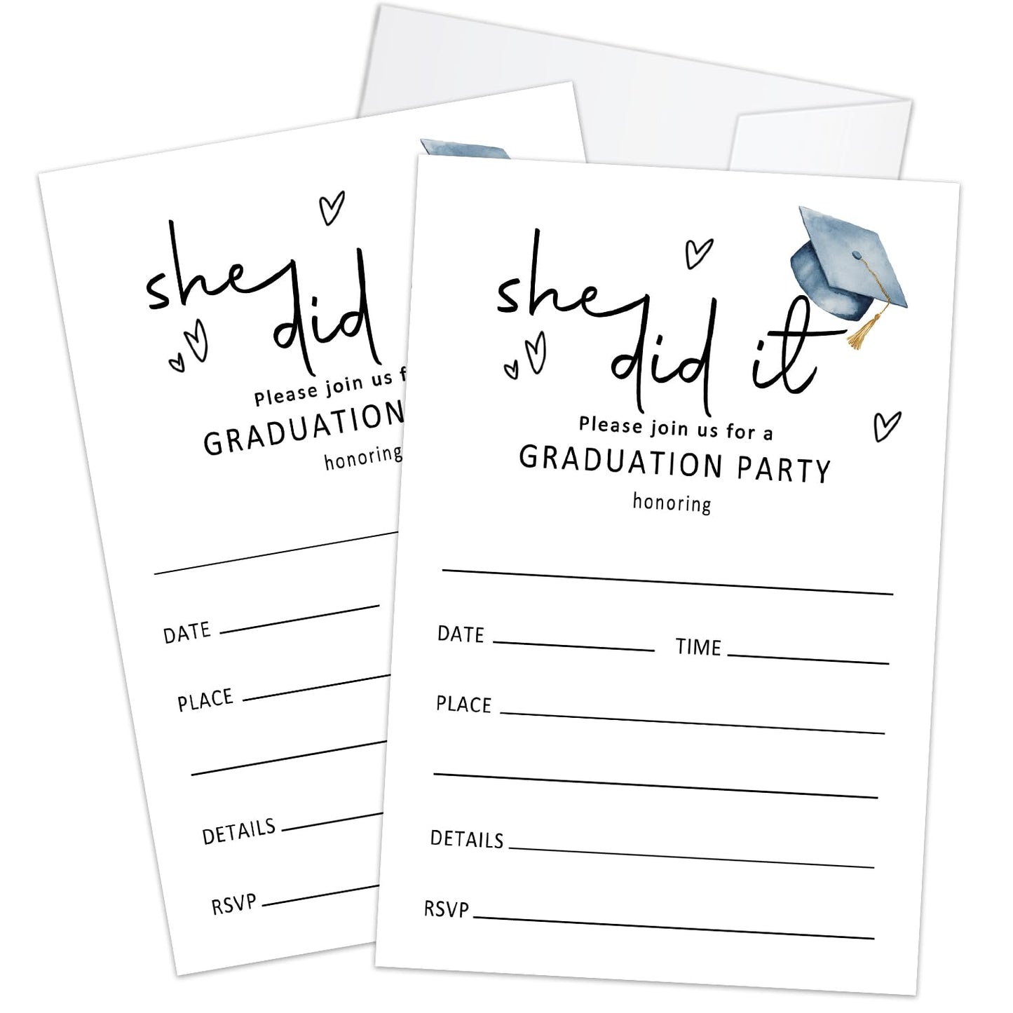 Graduation Invitations 2025 Graduation Party Invitations with Envelopes She Did It Grad Announcements Invite Card for High School, University, Masters Grad Celebration Party Supplies 20 Pack /03