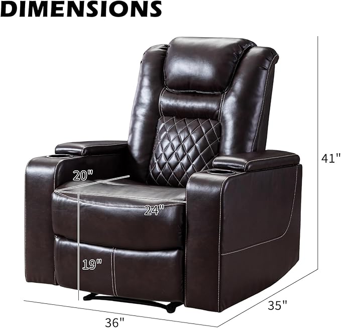 CANMOV Electric Power Recliner Chair Set of 4, Breathable Leather Home Theater Seating with Hidden Arm Storage, Power Recliner Chair for Living Room with USB Ports and Cup Holders,Brown