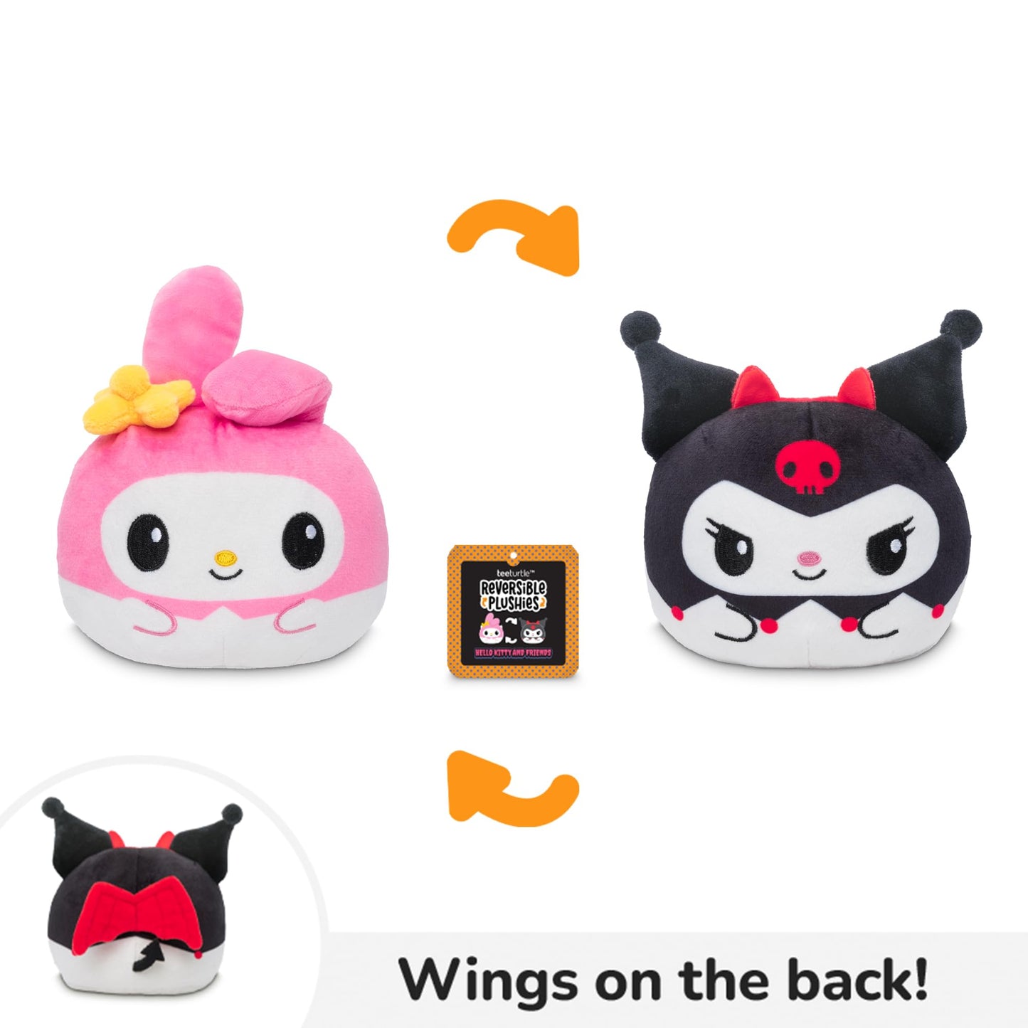 TeeTurtle My Melody and Kuromi Reversible 4" Halloween Plushie - Angel and Devil - Cute Kawaii Soft Stuffed Animal
