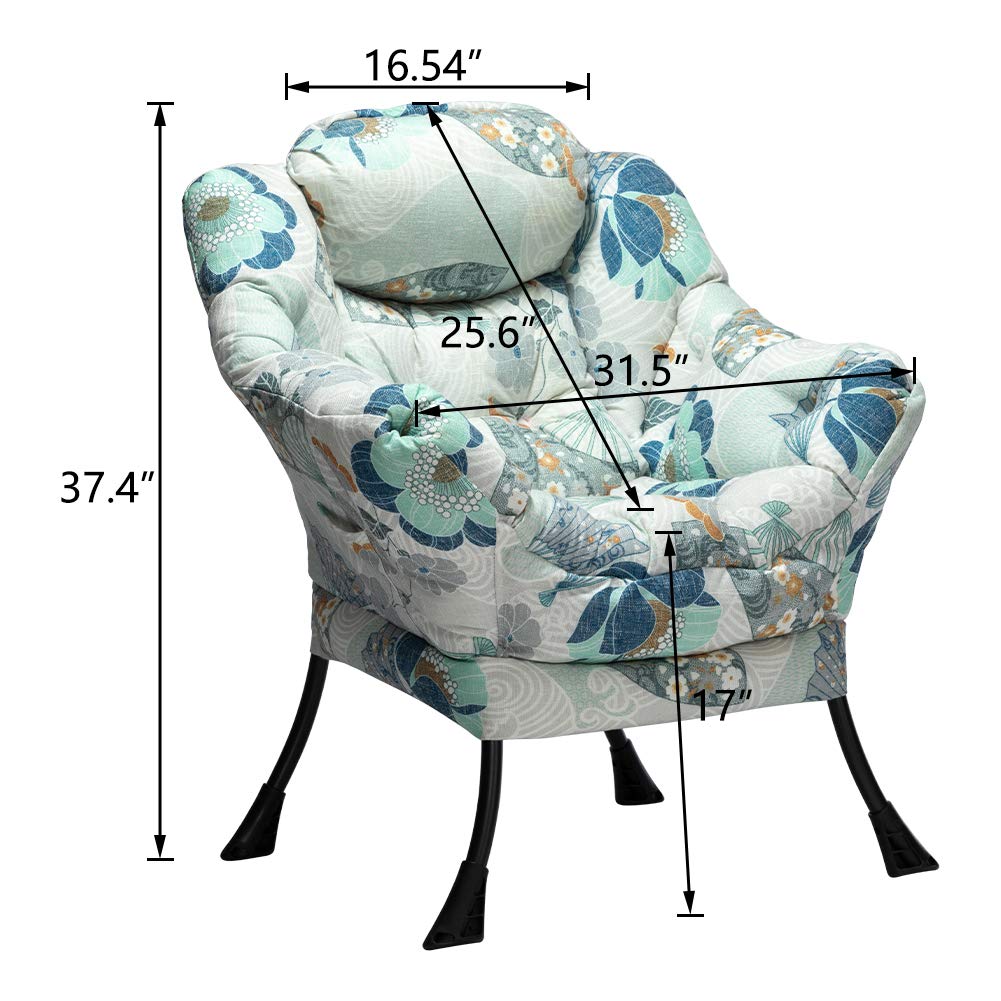 HollyHOME Modern Fabric Large Lazy Chair, Accent Oversized Comfy Reading Chair, Thick Padded Cozy Lounge Chair with Armrest, Steel Frame Leisure Sofa Chair for Living Room, Bedroom, Dorm, Fan Print