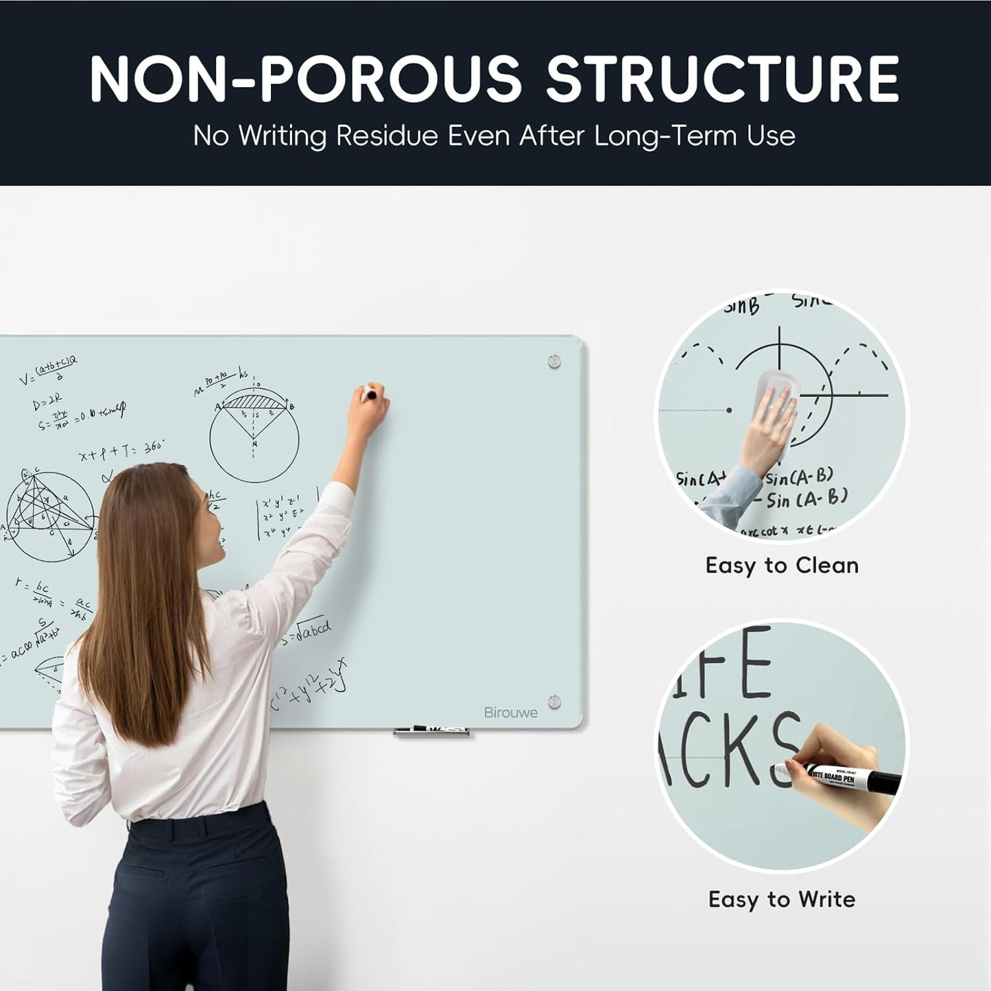 Magnetic Glass Whiteboard - Glass Dry Erase Board 48"x36" Large Frameless Board for Walls Office School and Home