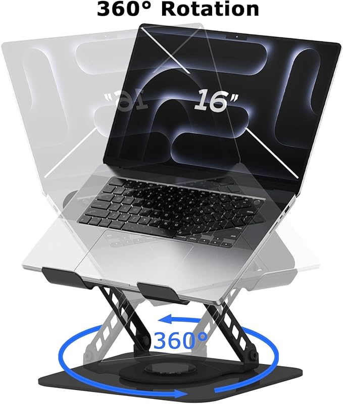 TAPMEI Adjustable Laptop Stand, 360 Rotating Computer Riser, Stable Base Stand Holder for MacBook Pro/Air Notebook up to 18 Inches, Black