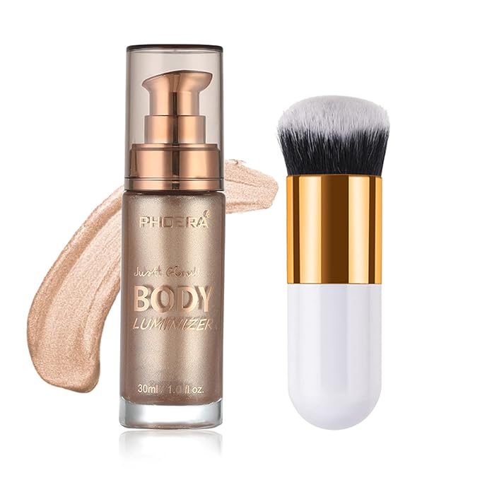 Body Shimmer Oil, Rose Gold Natural Glow Luminizer, Long Lasting Waterproof Moisturizing Liquid Illuminator Highlighter Ma...