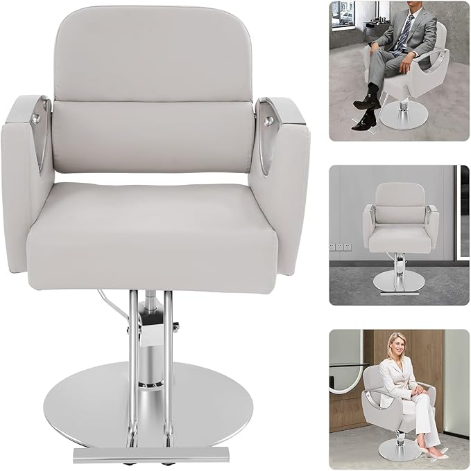 Barber Salon Chair, Salon Chairs for Hair Stylist,hair Chair with Heavy Duty Hydraulic Pump & Footrest, 360 Degrees Rolling Swivel Spa Beauty Equipment for Hair Stylist Women Man, 440 Lbs (Beige)