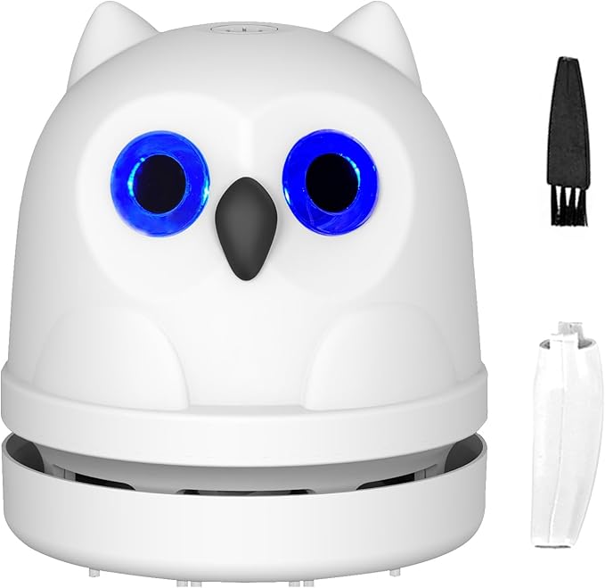 Desk Vacuum Cleaner Mini Desktop Vacuum for Office Table Mini Vacuum Cleaner Sweeper for Cleaning Crumbs Eraser Crumbs Dust Pencil Paper Scraps Pet Hair Owl Vacuum Cordless