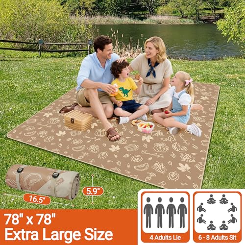 Extra Large Picnic Blanket 78" X 78" Foldable Washable Waterproof Sandproof Soft Cute Picnic Blankets Outdoor Picnic Mats ...