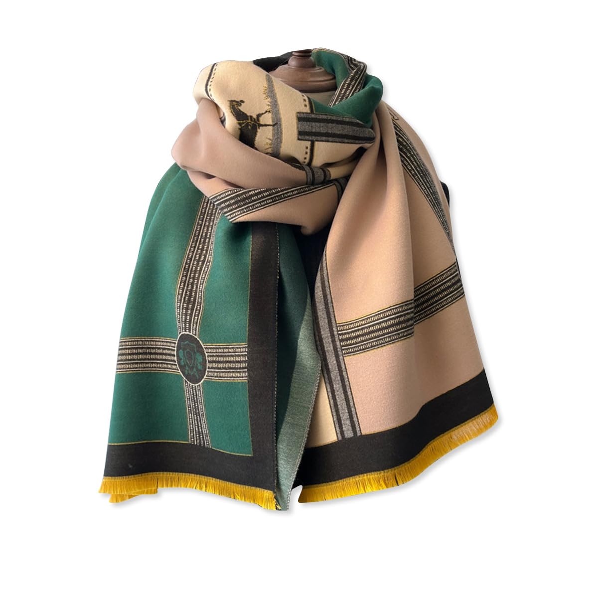 LumiSyne Winter Scarf Cashmere Shawl Women Color Blocked Horse Pattern Reversible Scarf With Tassel Pashmina Shawls And Wraps