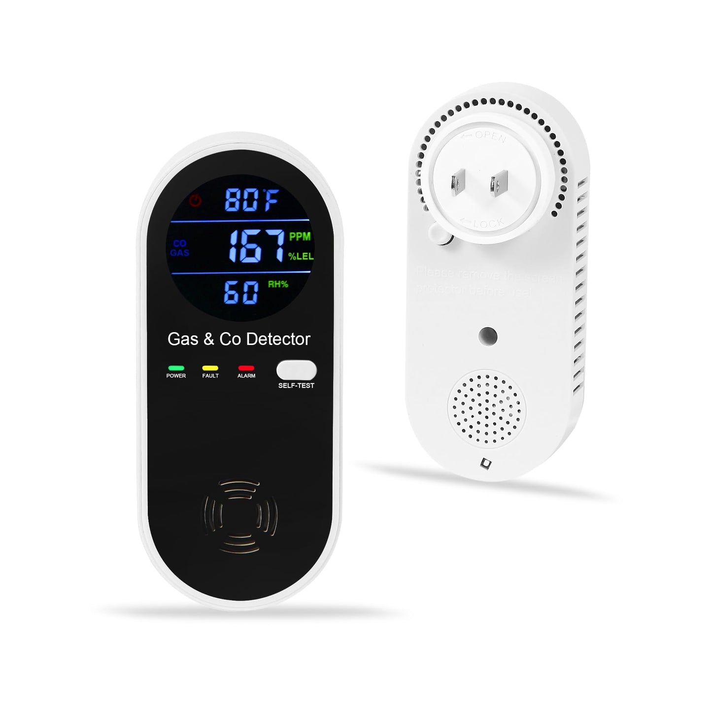 Koabbit Natural Gas & Carbon Monoxide Detector, Plug in Carbon Monoxide Alarm,Natural Gas Detector,Propane,4-in-1 Combustible Gas & CO Detector with Fahrenheit(°F) & Humidity for Home,RV,Apartment