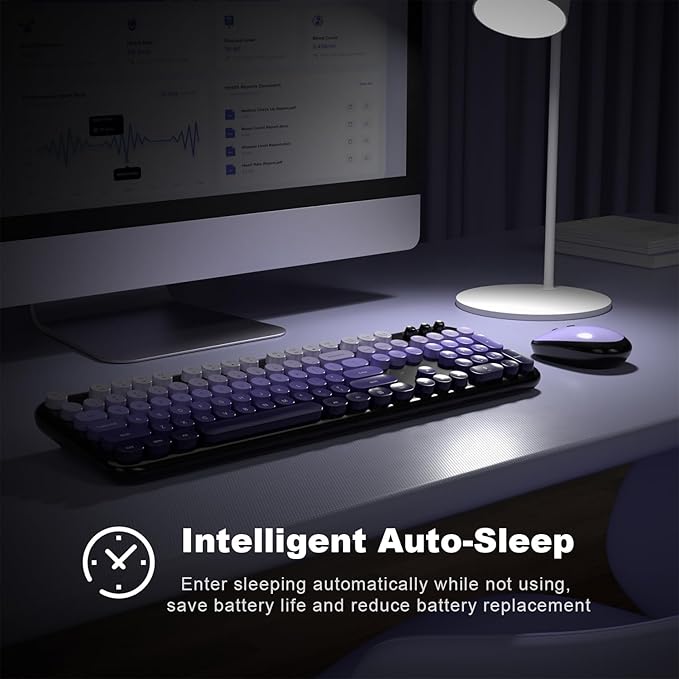 Wireless Keyboard Mouse Combo, Typewriter Full Size Keyboard and 2 in 1 USB Connected Mouse for Windows 7/8/10, Laptop, Desktop, PC, Computer (Black Purple)