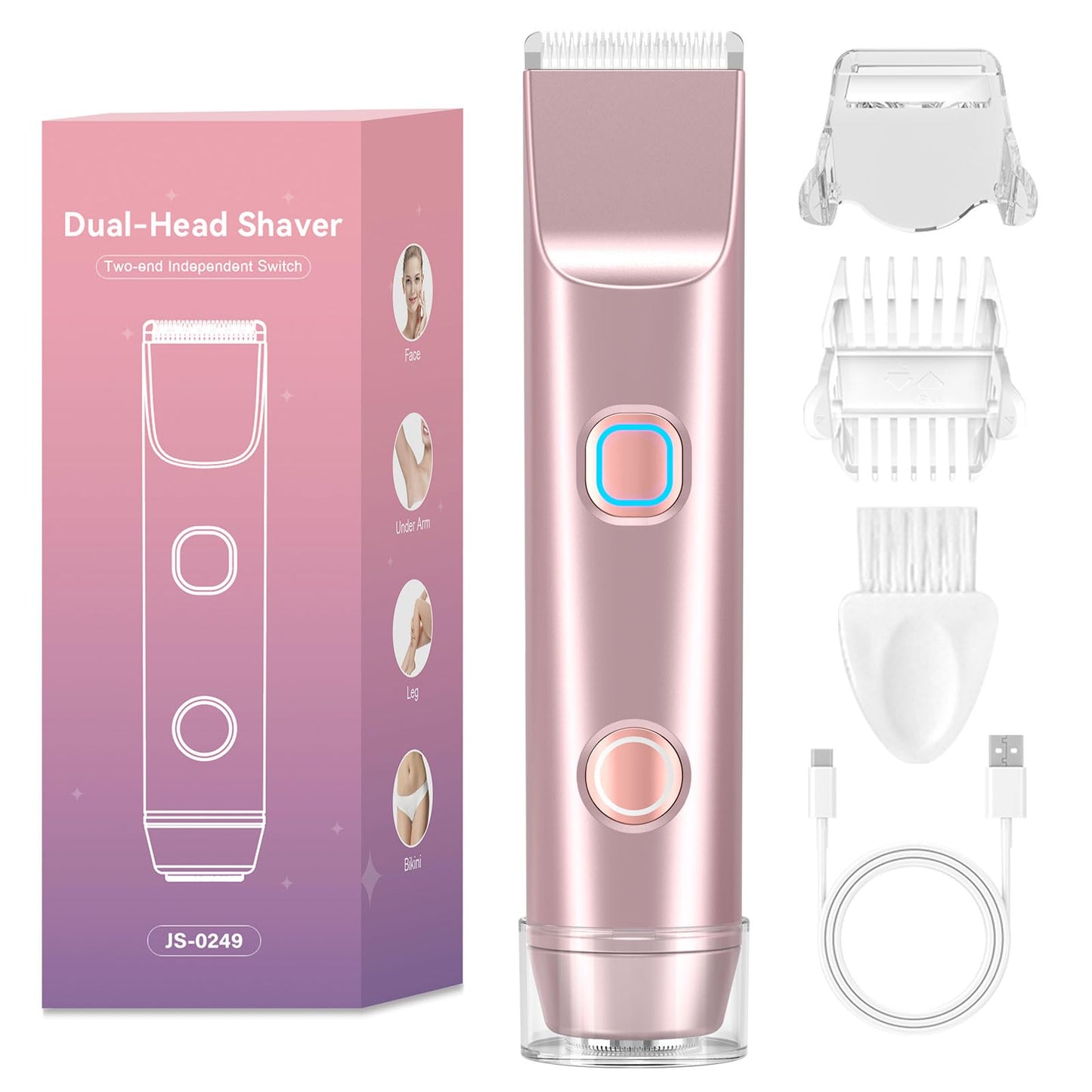 Bikini Trimmer for Women?Dermave Bikini Shaver 2-in-1 Dual Head Shaver Electric Razors for Women?Independent Control? Ipx7 Water