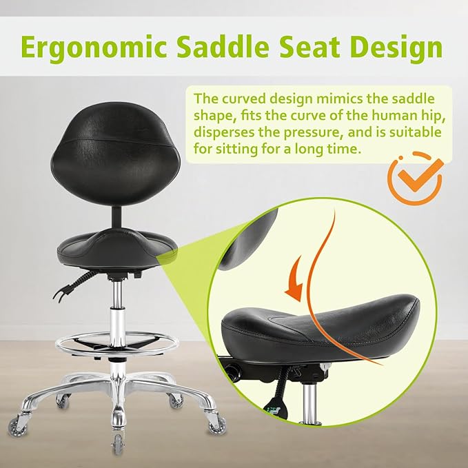 Nolasalon Saddle Stool Chair with Wheels,Ergonomic Swivel Rolling Height Adjustable for Salon Beauty Clinic Dentist Tattoo Home Office