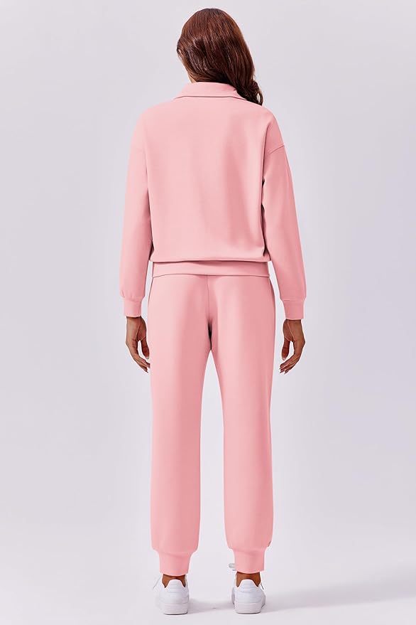 PINSPARK 2 Piece Sets for Women 2025 Fall Travel Outfits Long Sleeve Tracksuit Joggers Sets Half Zip Sweatsuit Matching Set