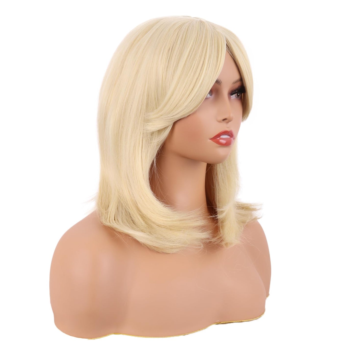 MapofBeauty 18 Inch/45 cm Layered Bangs Straight Synthetic Fiber Shoulder Length Hair Daily Use Wig (Mixed Gold)