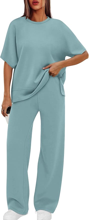 XIEERDUO Women's Side Slit Lounge Sets 2 Piece Travel Outfits Airport Tracksuit Oversized Wide Leg Loungewear S-3XL