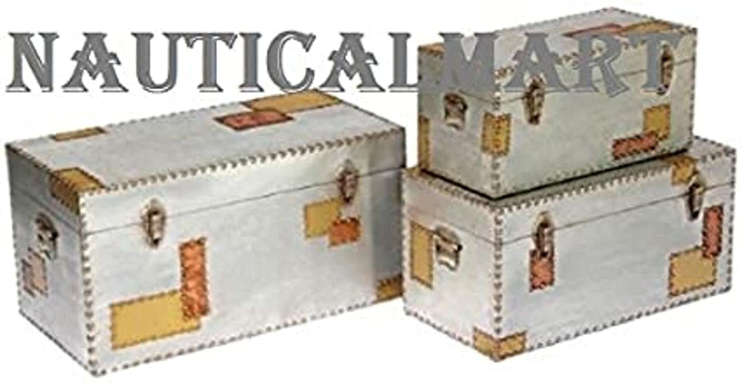 NauticalMart Silver and Copper Industrial Style Aluminium Trunk Set
