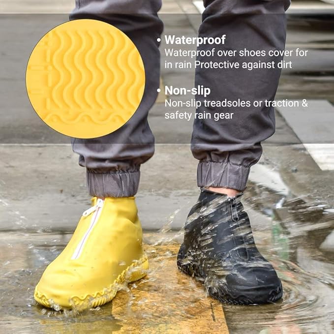 Waterproof Shoe Covers, Silicone Reusable Shoe Cover Non-slip Durable Zipper Elastic Rain Cover Protection for Men Women (XL (Women 11-13, Men 9.5-13), Yellow)