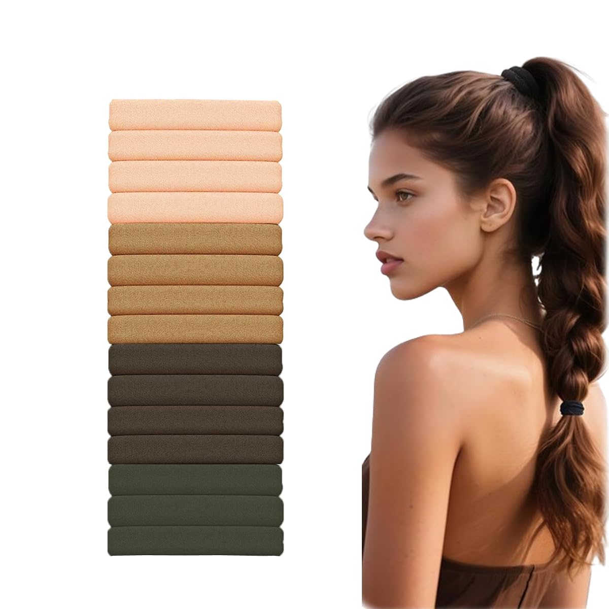 Vrose Flosi 15pcs Hair Ties No Damage Strong Stretchable Hair Bands for Curly Heavy and Long Hair All-Day Hold Ponytail Holders