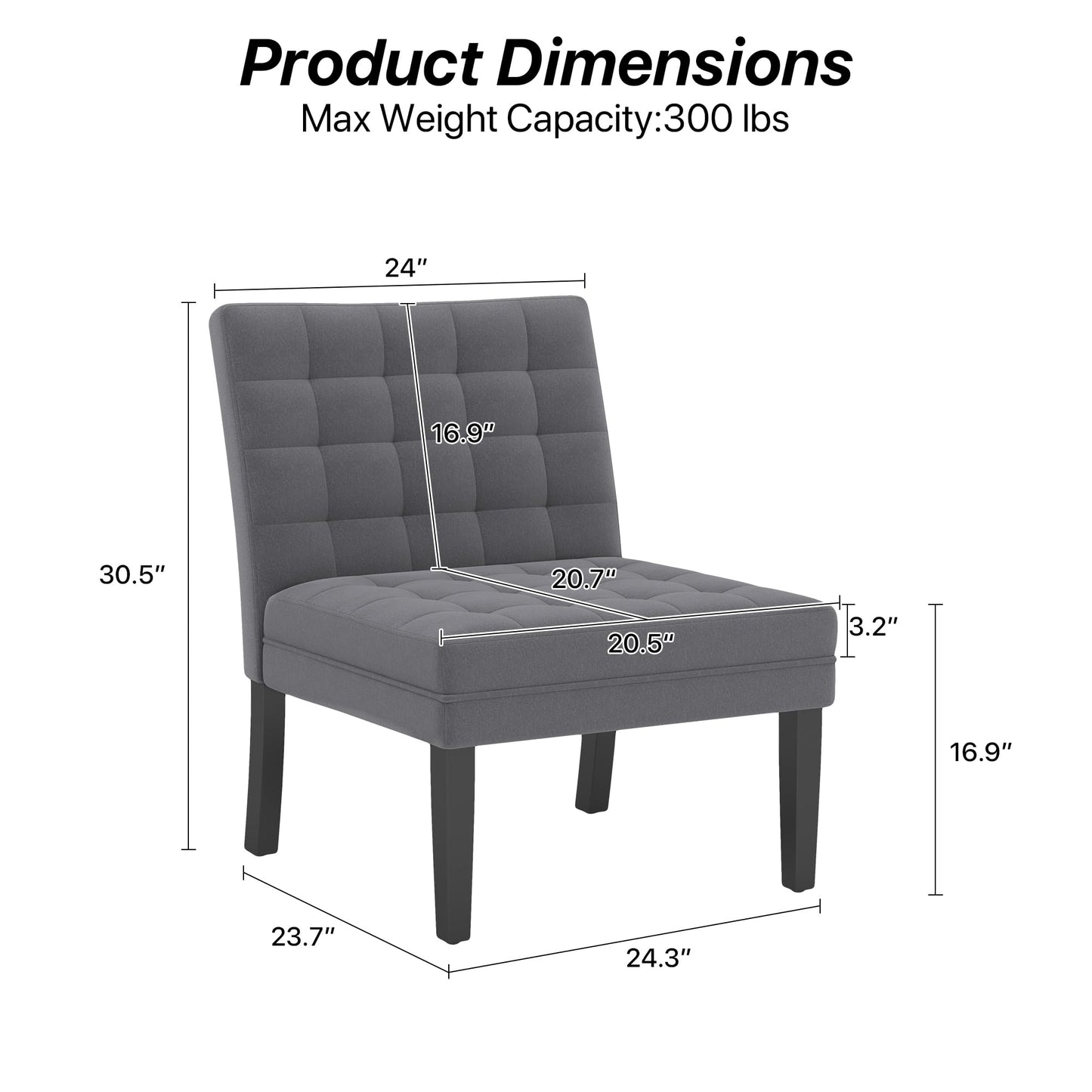 HENGJIANYI Velvet Accent Chair, Upholstered Criss Cross Chair, Wide and Comfy Living Room Chair with Wood Legs, Armless Chair with Button Tufted Back and Seat for Reading Bedroom Waiting Room, Gray