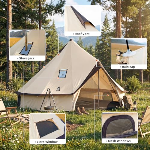 Oxford Bell Yurt Tent with Stove Jack, Easy-to-Maintain Yurts for All Year Living, 4 Season Yurt Tents for Camping, Family...