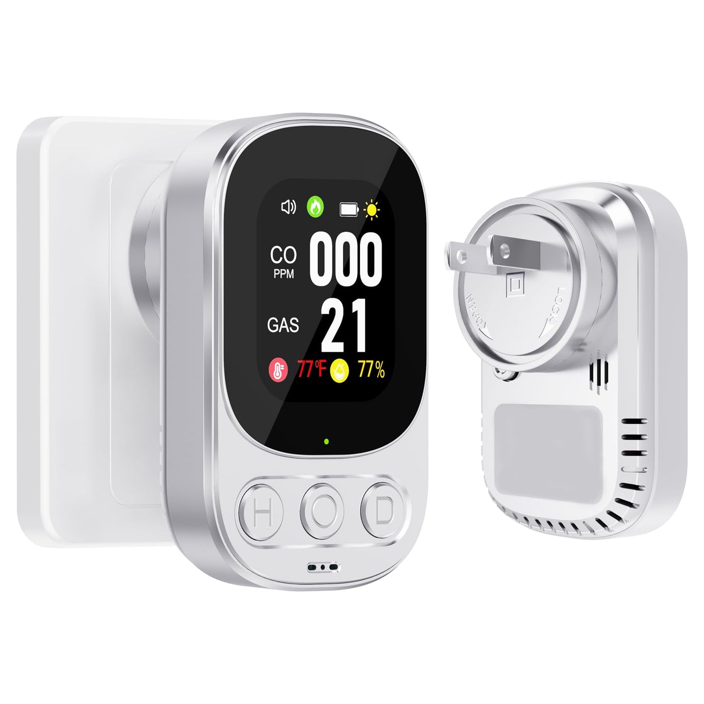 2 Pack 4 in 1 Plug in Carbon Monoxide Detectors & Natural Gas Combination Built-in Backup Battery & 2.1'' HD Screen [CO Gas Temp Humidity] Propane Methane Combustible Gas Alarm for Home/Travel(White)