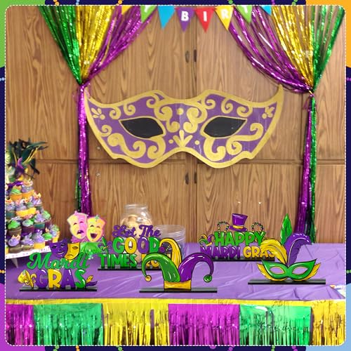 Haooryx Mardi Gras Wooden Centerpieces Decorations - 5Pcs Mardi Gras Carnival Themed Wood Detachable Table Topper Let The ...