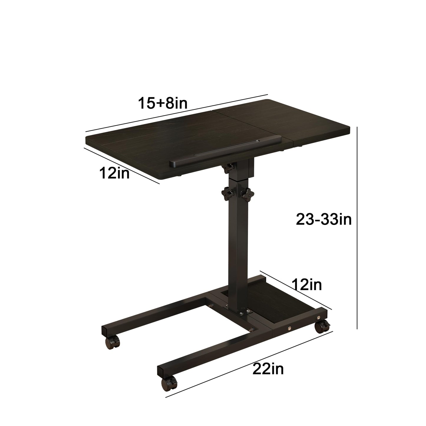 Laptop Desk Stand for Bed Portable Desk Overbed Bedside Table Mobile Rolling Foldable Table Adjustable Height with Locked Wheels & Mouse Pad Office Sofa
