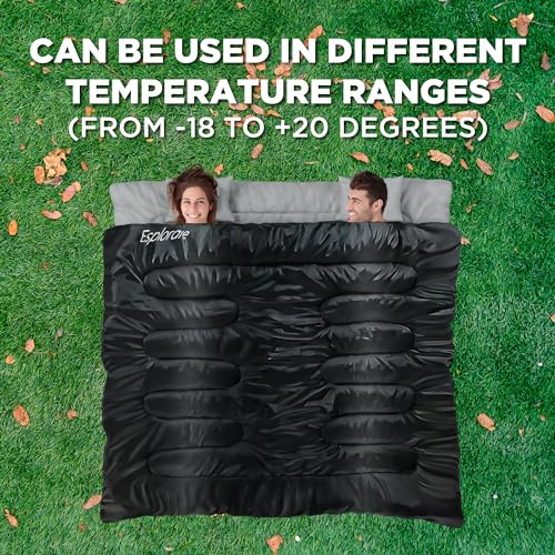 Double Sleeping Bag - XL Sleeping Bags for Adults Two Person - Queen Size Double Sleeping Bags for Adults 2 Person - Sleep...