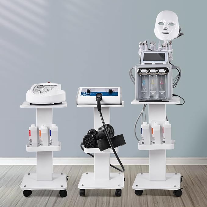 Beauty Trolley Cart with Wheels, 3 Tier Aluminum Beauty Rolling Cart, Hair Salon, Spa Salon, Vacuum Therapy Machine Trolley, Load 135lbs, 26.7 x 13.8 x 15 inch