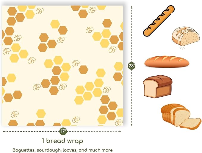 Truebee Reusable Beeswax Bread Wrap – Non Toxic, Plastic Free, Silicone Free, Sustainable, Environmentally Friendly, Organic Cotton Beeswax Wrap, XL Bread Wrap, Signature Design