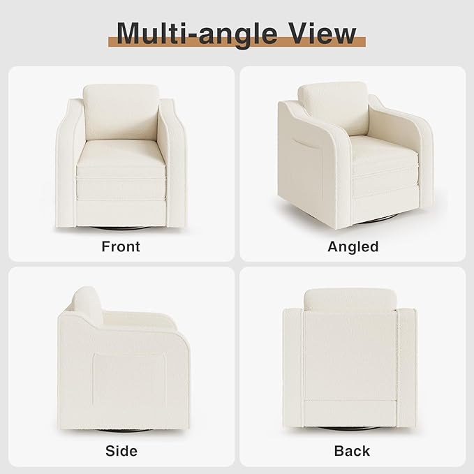 FiveWillowise Swivel Accent Chair Set of 2 for Living Room, 30 Inches Barrel Upholstered Armchair, Cozy Modern Arm Chair Single Sofa for Bedroom, Apartment, Reading Room, White