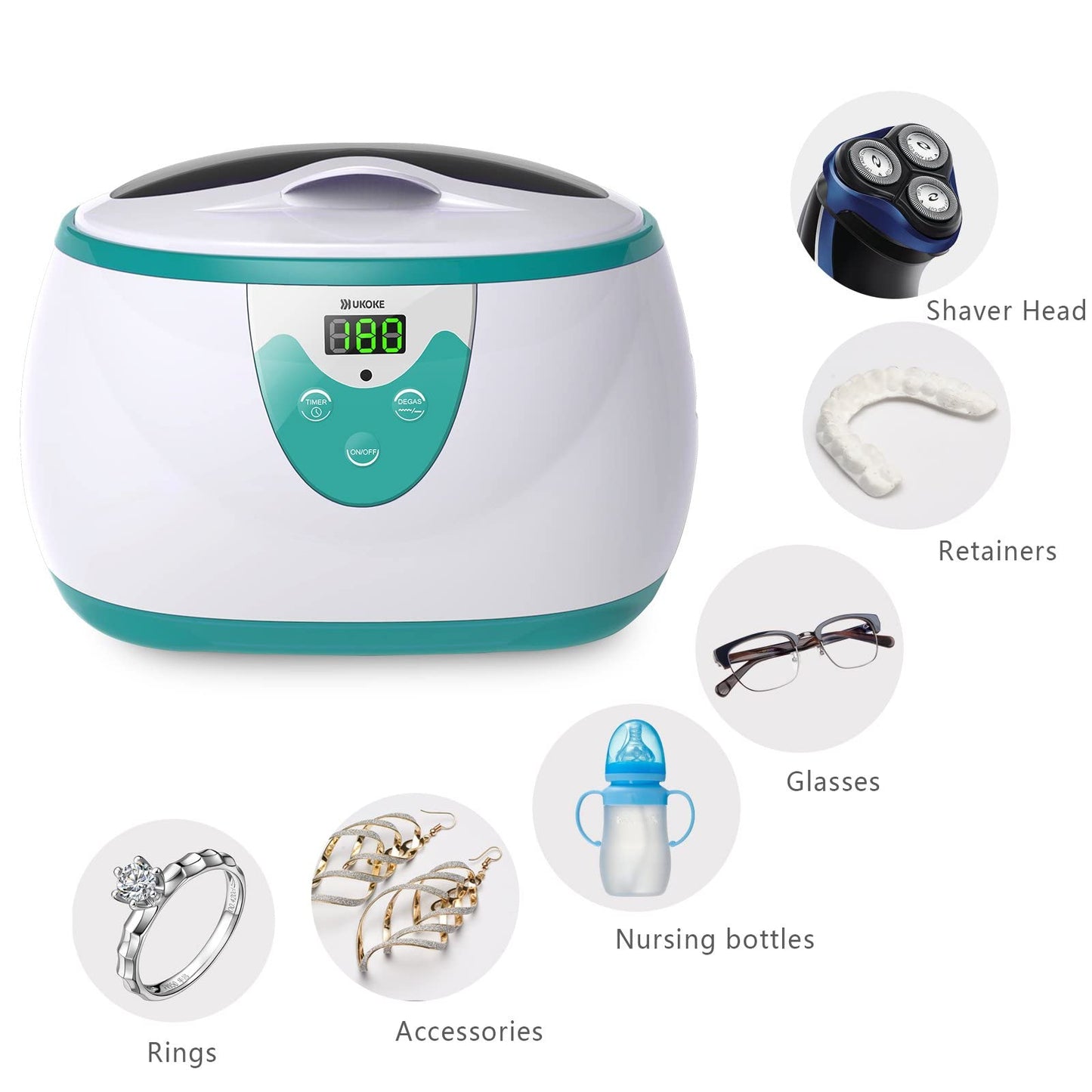 Ultrasonic Cleaner, UKOKE 3800S Professional Ultrasonic Jewelry Cleaner with Timer, Portable Household Ultrasonic Cleaning Machi