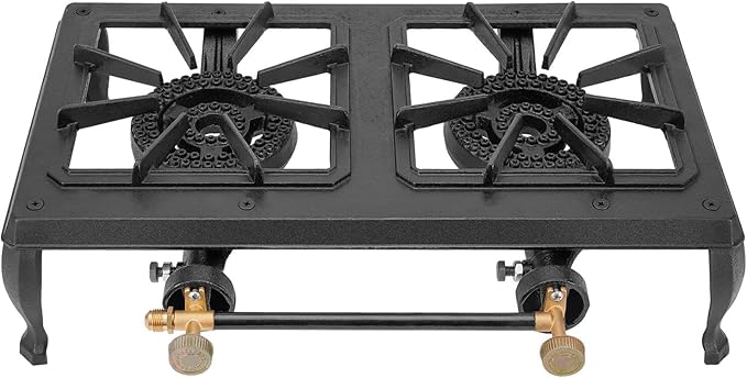 onlyfire Cast Iron Camping Stove 2 Burner Stove Propane Gas Cooker for Outdoor Camping, Barbecue Grilling, Tailgating, Hiking