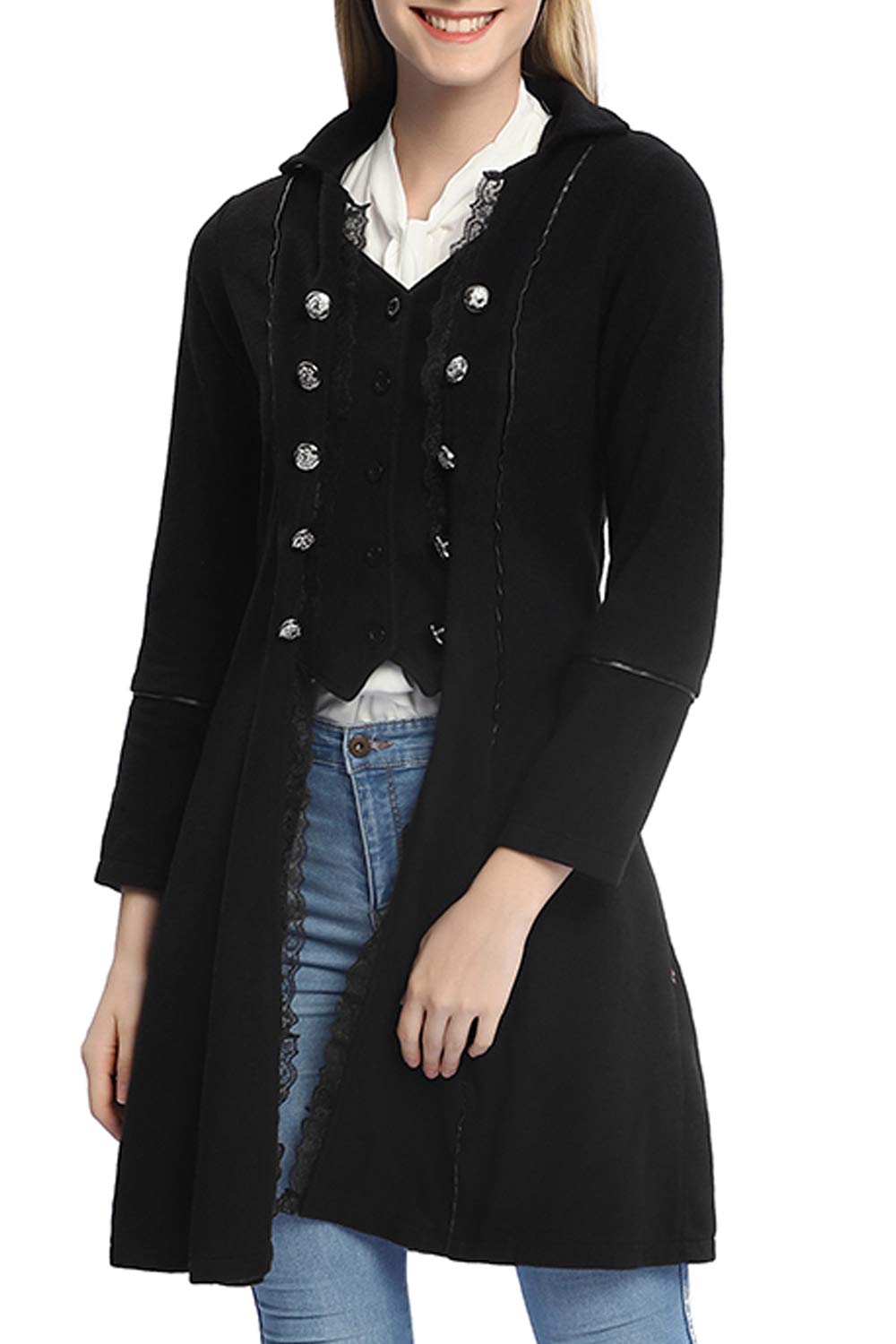 VNVNE Women's Gothic Steampunk Corset Halloween Costume Coat Victorian Tailcoat Jacket（M,Black）