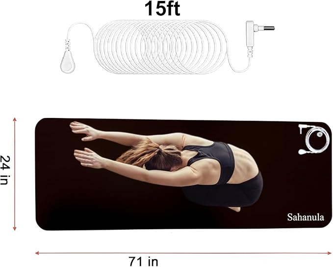 Grounding Yoga Mat - Exercise Fitness Pad, 71x24 Inch Upgraded Non-Slip Grounding Pad with 15ft Cord, Earth Connected Mats for Yoga Sleep Work Meditation Anxiety Reduction