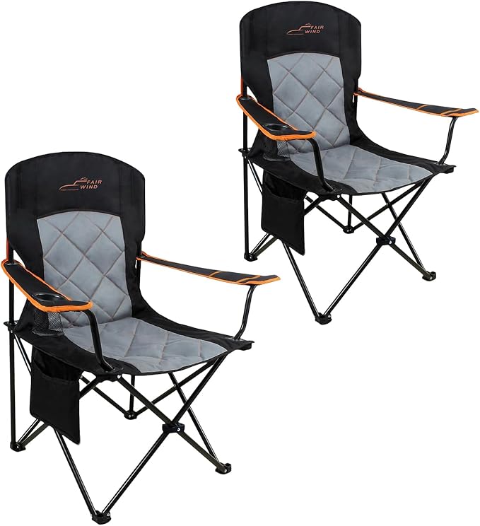 FAIR WIND 2 Pack Oversized Fully Padded Camping Chair Heavy Duty Quad Fold Arm Chair Support 350 LBS with Cup Holder, Coll...