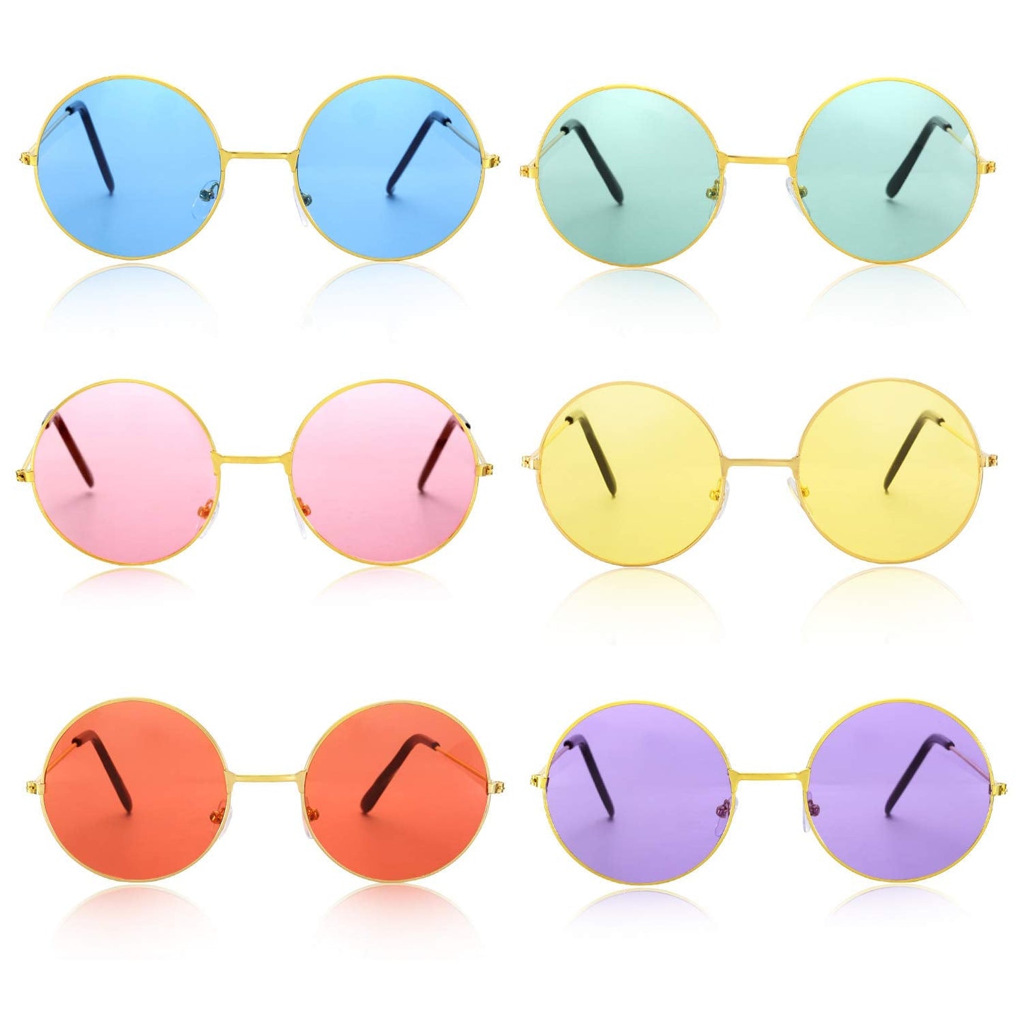 Bememo 24 Pieces Hippie Headband Glass Costume Set 70s 60s Accessories for Women, Includes 12 Flower Headbands Crowns, 12 Round Groovy Sunglasses for Hippie Disco Halloween Party Supplies