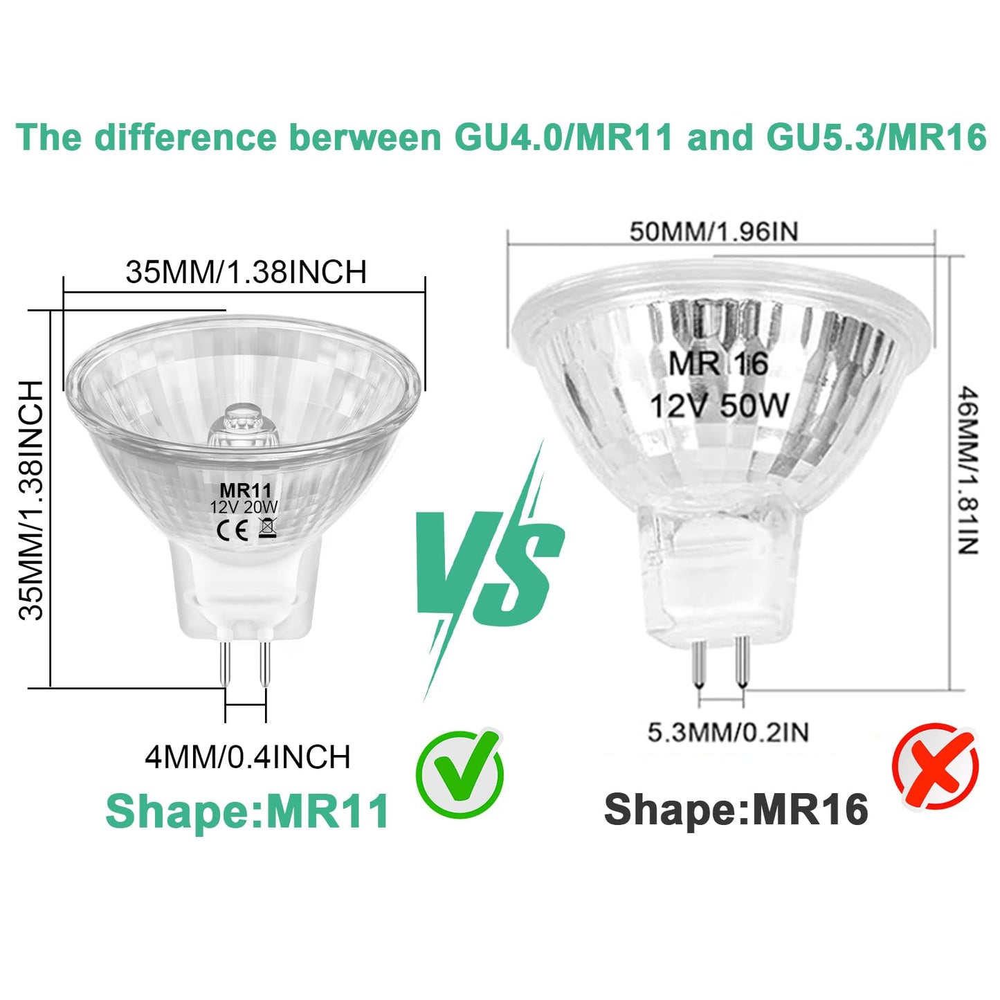 MR11 Light Bulbs, 12V 10W Halogen Light Bulbs 2 Pin, FTD Spotlight Bulb, GU4 Bi-Pin Base, Dimmable, 2700K Warm White, 2 Prong Light Bulb for Landscape, Accent, Track Lights, Fiber Optics, 2Pcs