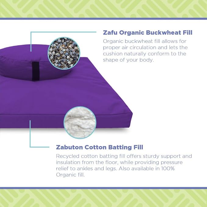 Meditation Cushion Mat Set HEMP- Large Oval Zafu Floor Pillow Organic Buckwheat Pillow + Cotton Filled HEMP Zabuton Prayer Pad - Meditation Pillow Yoga Knee Pad, Made in USA - 18" Oval, BLUEBERRY Hemp