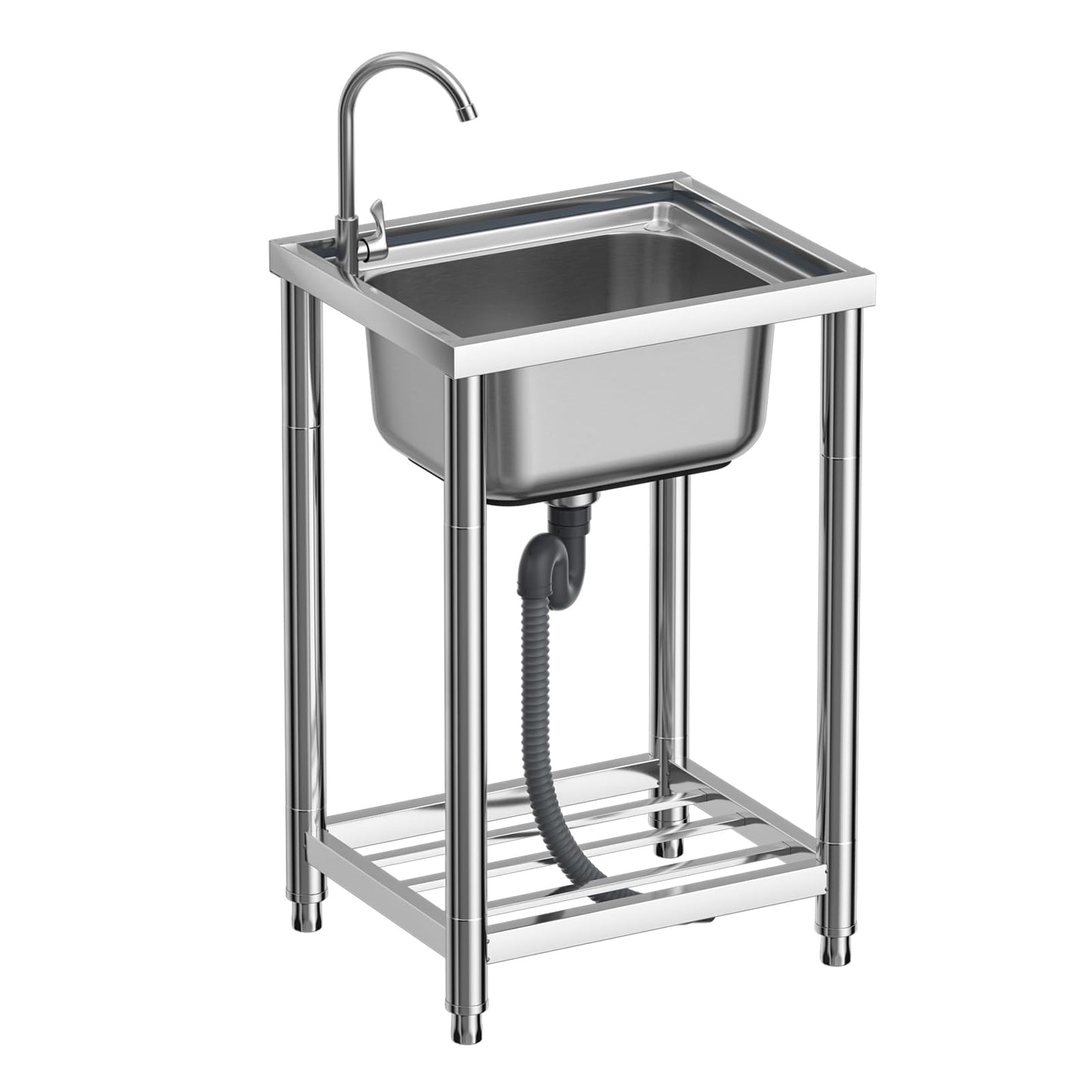 DuyviSteil Stainless Steel Single Bowl Commercial Restaurant Kitchen Sink, Free Standing Utility Tub Sink with Quick Connect Drain for Laundry Room Bathroom Farmhouse (22in)