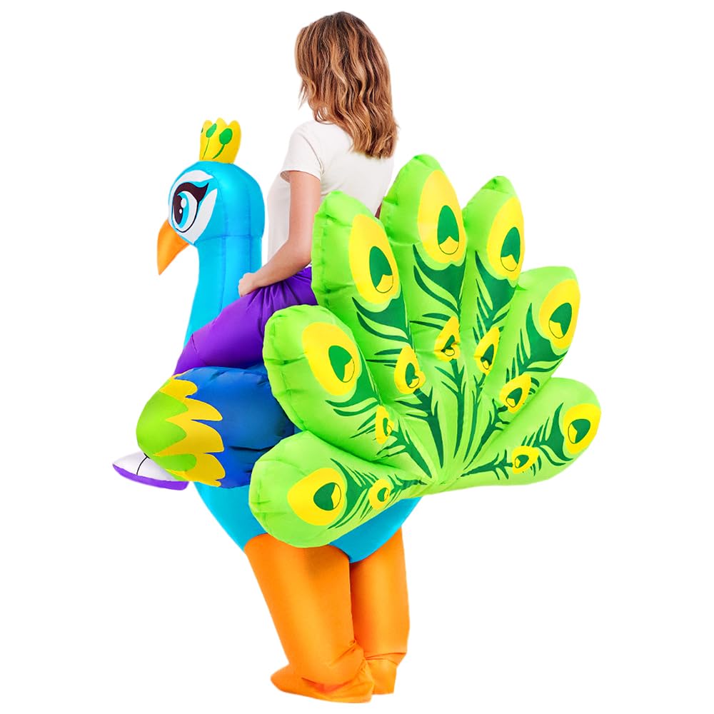 KOOY Inflatable Costume for Adult,Peacock Halloween Costumes Air Blow up Costumes for Women Girls, Funny Ride on Peacock Costume, Inflatable Suit for Men Halloween Party